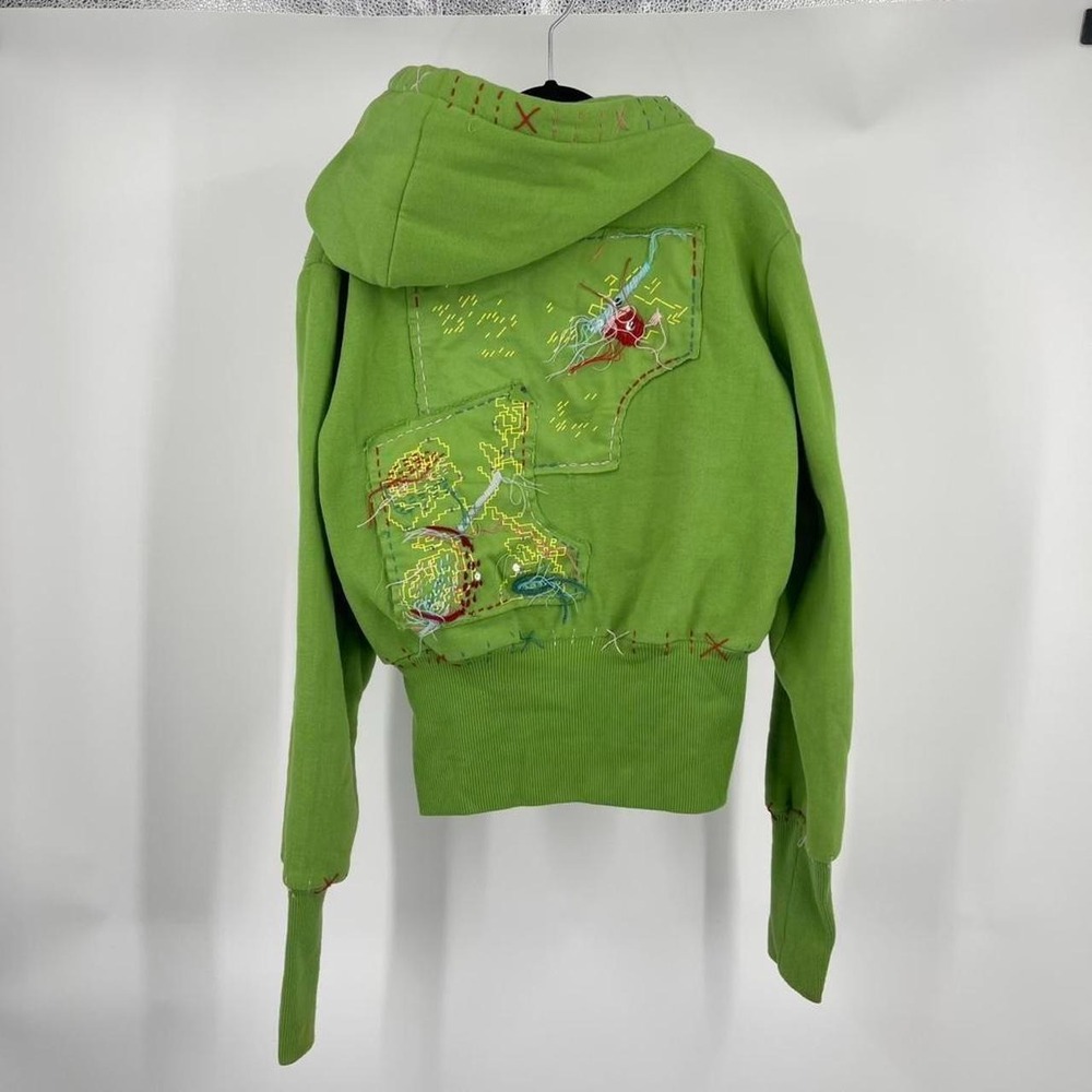 Eclectic Handmade Embroidered Zip Up Hoodie Whimsy Artsy Medium Funky Indie